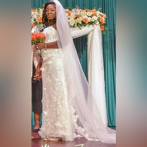 Wedding dress come with veil shown In picture only worn once for wedding